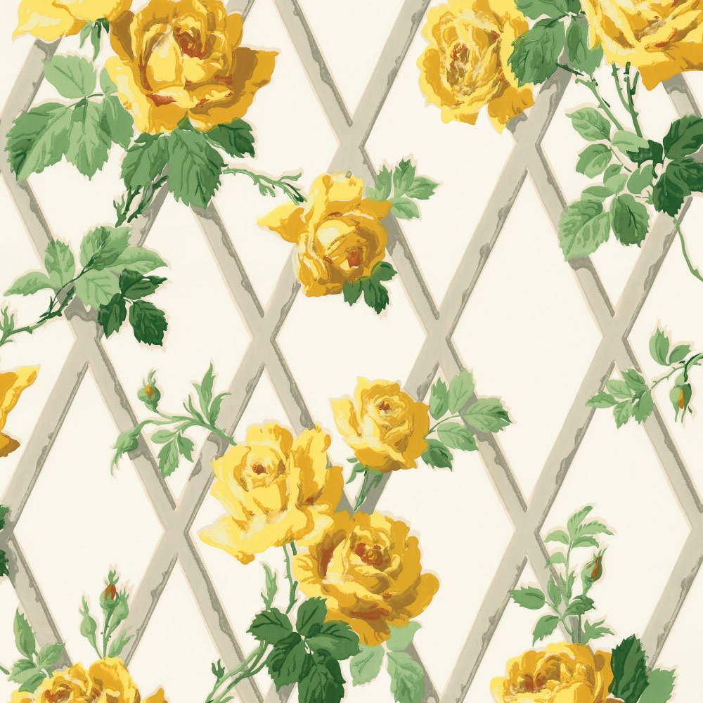 Vintage 1940s 4G-119-A, Rosy Trellis in Yellow