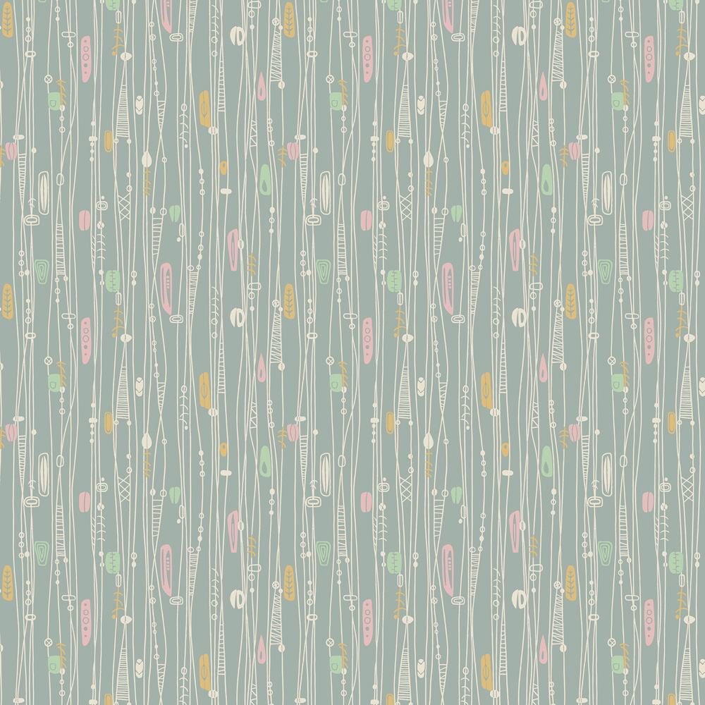repeat pattern example of 5D-GOO-B wallpaper in Turquoise, click to enlarge